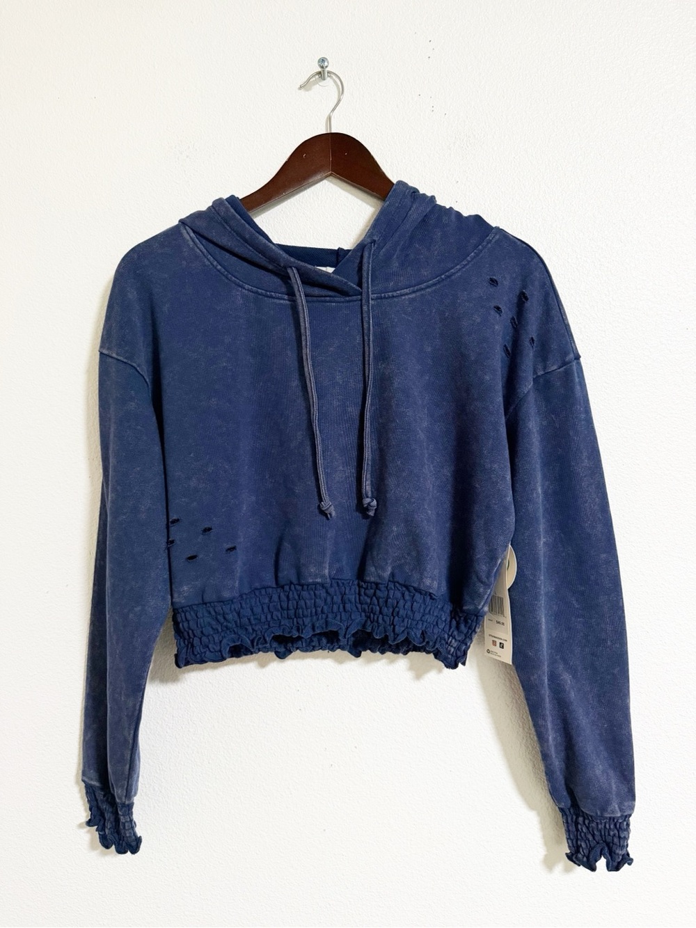 NEW Madden Girl Distressed Cropped Hoodie Blue Size L